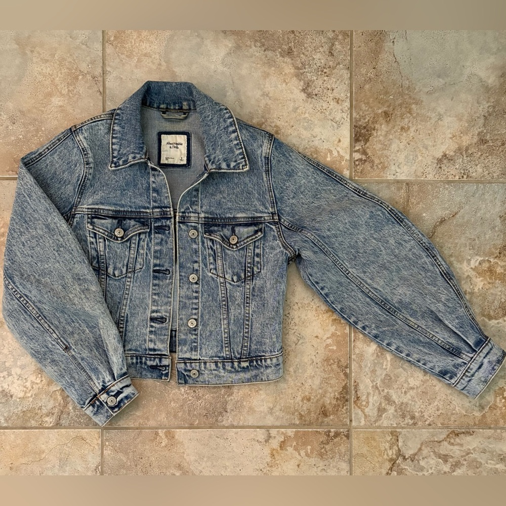 ABERCROMBIE Women’s Acid Wash Jean Jacket Barrel Sleeve Button Up Small Retro